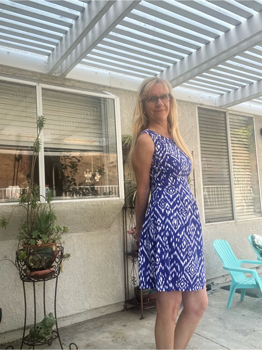 Dress Barn Blue Patterned Sleeveless Dress